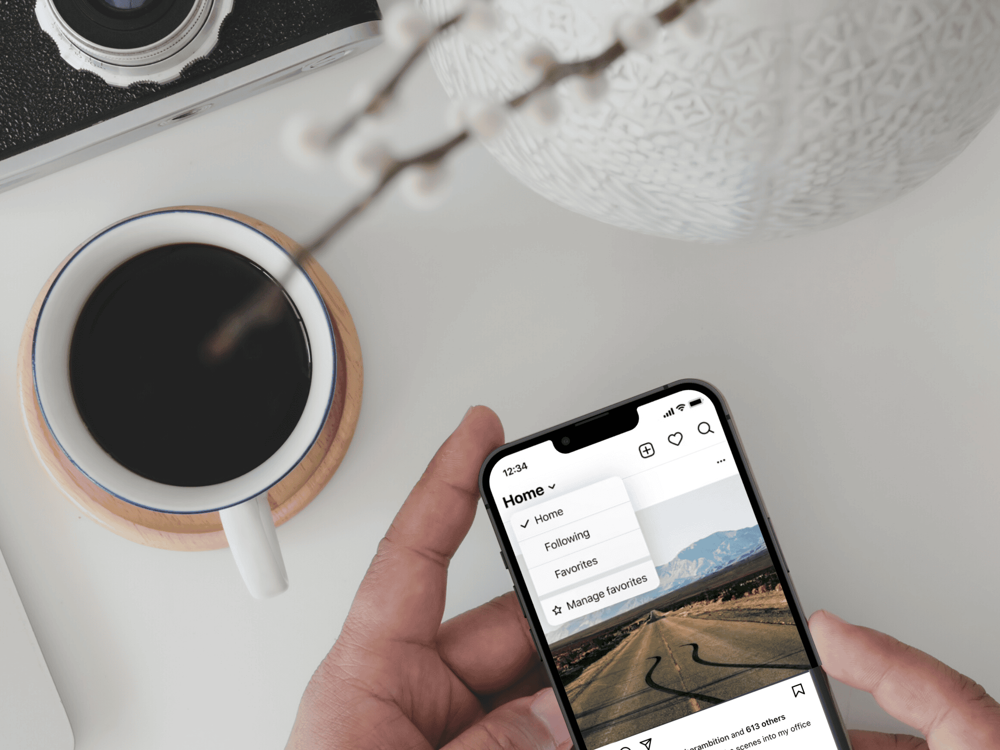 iPhone scrolling through Instagram's following feed