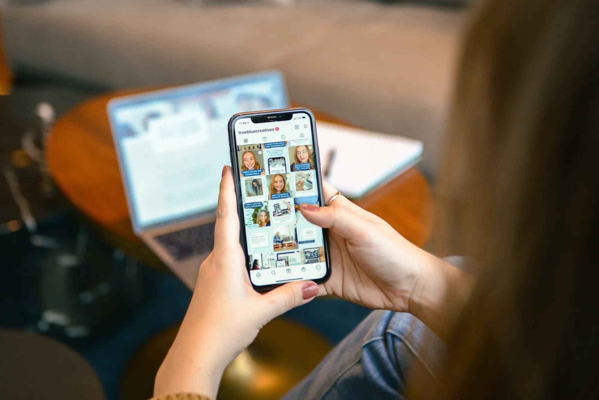 iPhone scrolling on small business Instagram profile